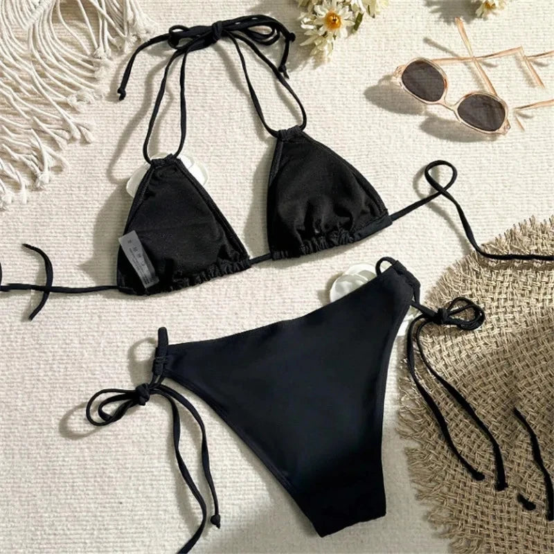 Sexy Flower Bandeau Swimwear Thong Bikini – Lace-Up Brazilian Bikinis Set for Women Style Heaven