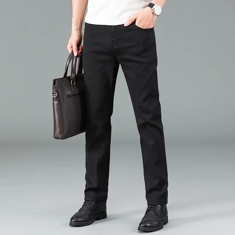 Men’s Pure Black Straight Fit Jeans – Trendy & Comfortable Business Casual Denim - Style Heaven