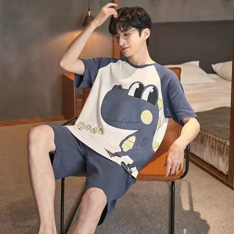 Men's Summer Sports Pajama Set – Short Sleeve Loose Casual Loungewear Plus Size Outfit Style Heaven
