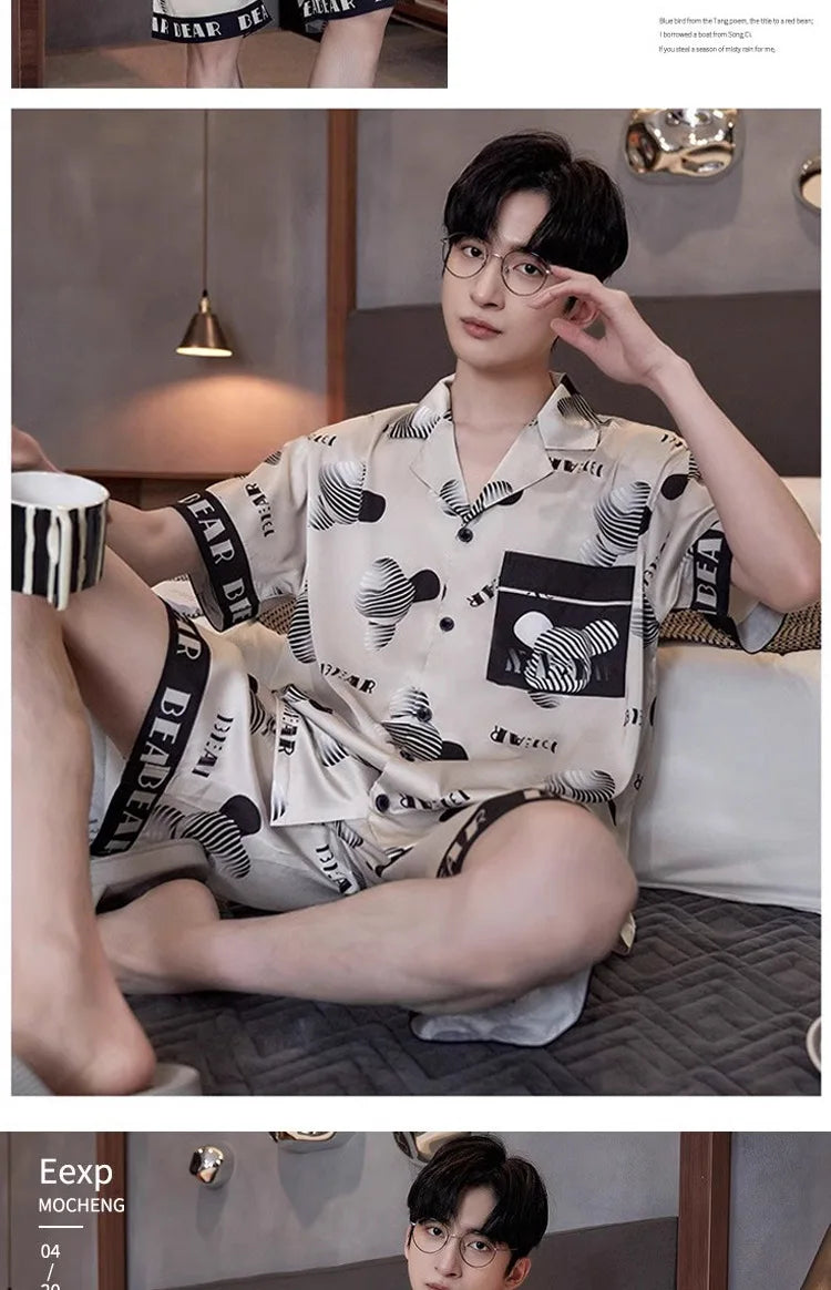 Men’s Ice Silk Pajama Set – Short-Sleeve & Shorts Summer Sleepwear Style Heaven