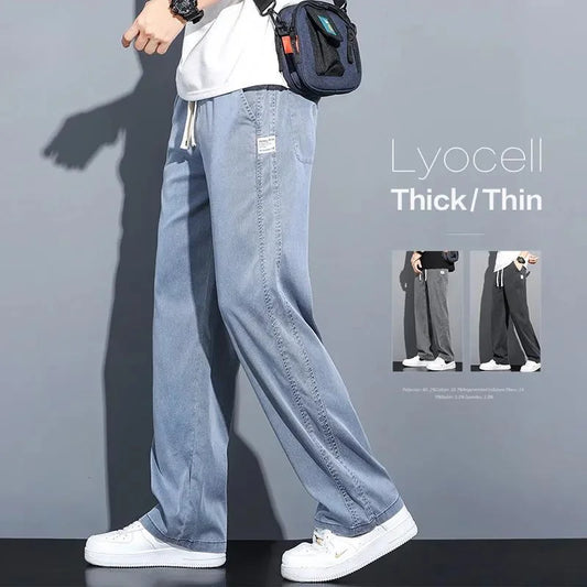 Men’s Summer Soft Lyocell Jeans – Elastic Waist Loose Straight Denim Trousers - Style Heaven