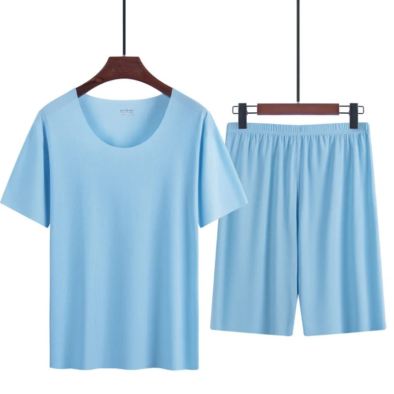 Men’s Ice Silk Pajama Set – Short-Sleeve & Shorts, Lightweight Summer Sleepwear Style Heaven