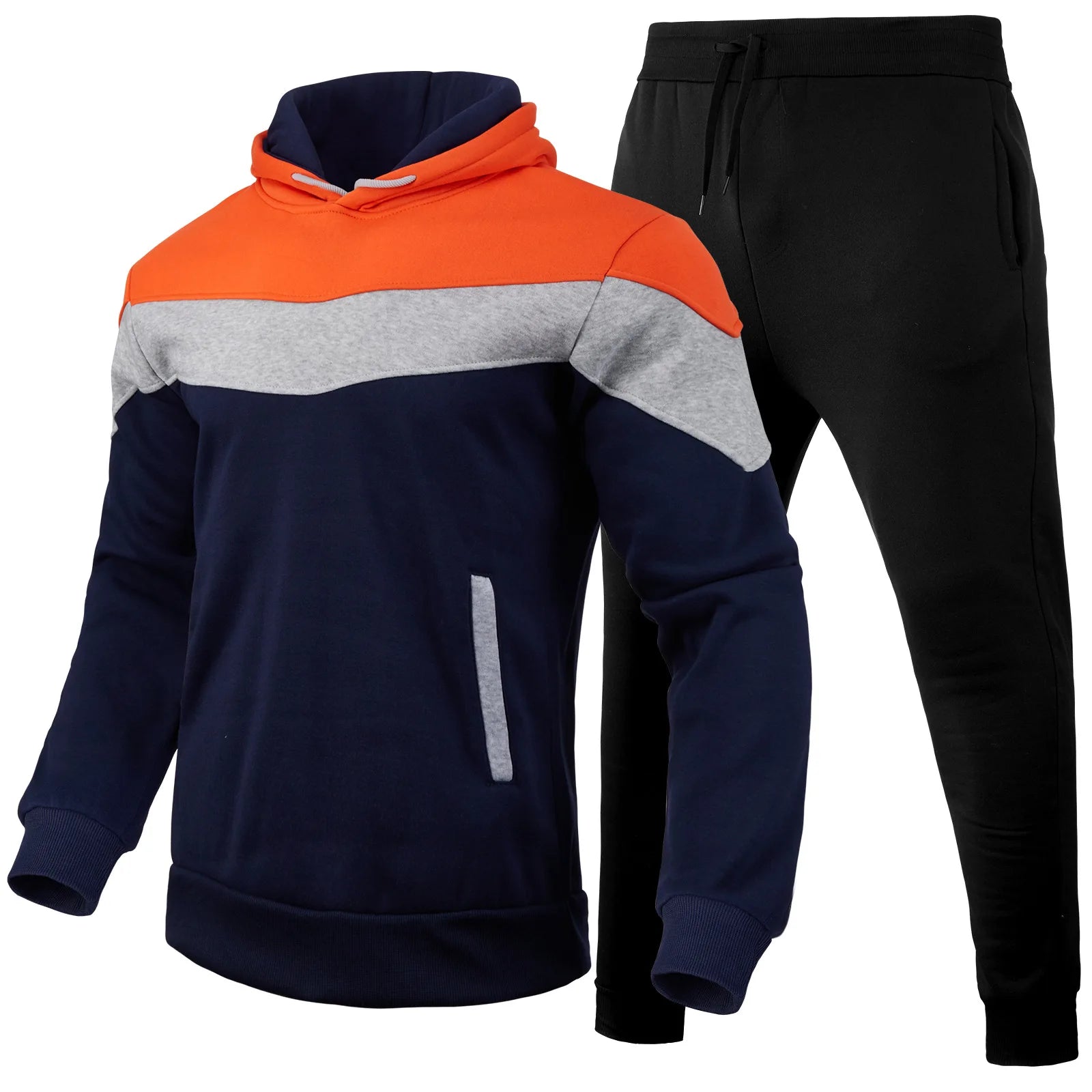 Men’s Autumn & Winter Sportswear Set – 3-Color Block Hoodie & Sweatpants Style Heaven