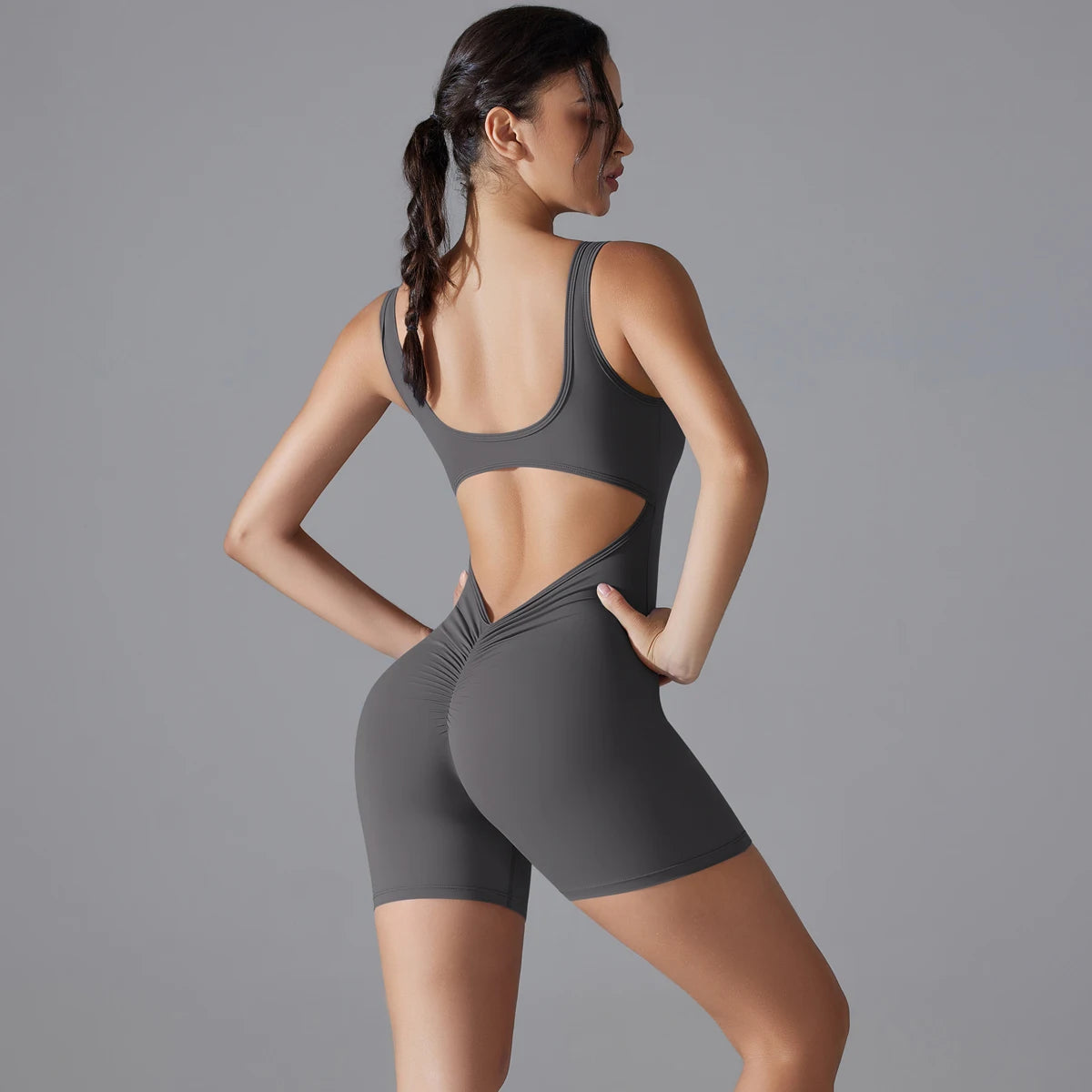 V-Back Scrunch Sports Jumpsuit – Sleeveless One-Piece Gym & Yoga Bodysuit for Women Style Heaven