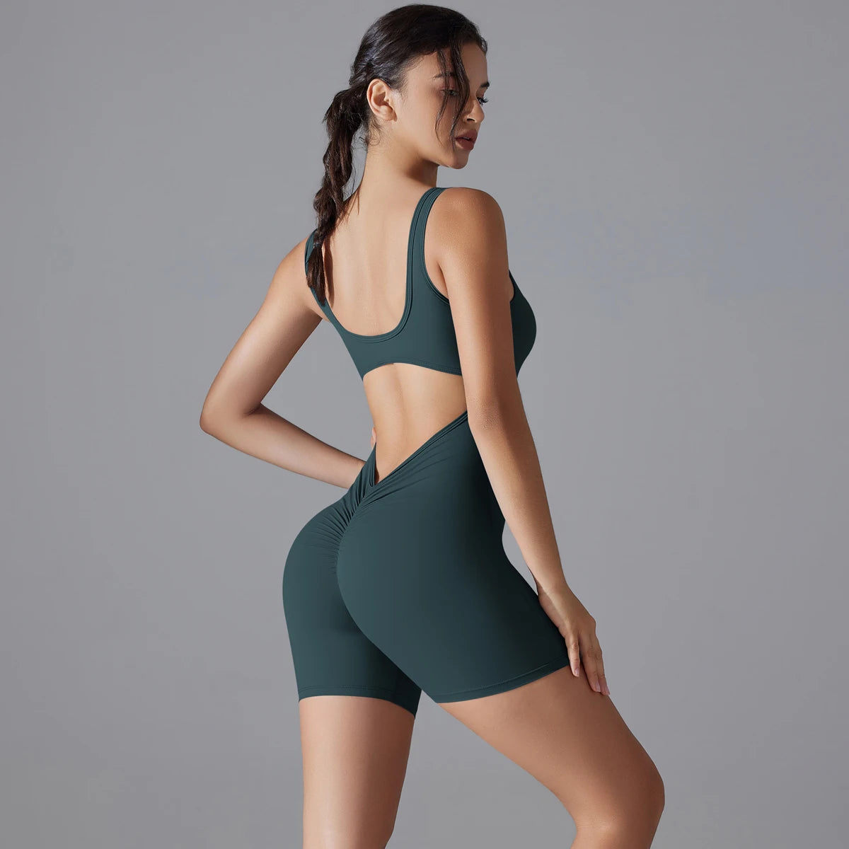 V-Back Scrunch Sports Jumpsuit – Sleeveless One-Piece Gym & Yoga Bodysuit for Women Style Heaven