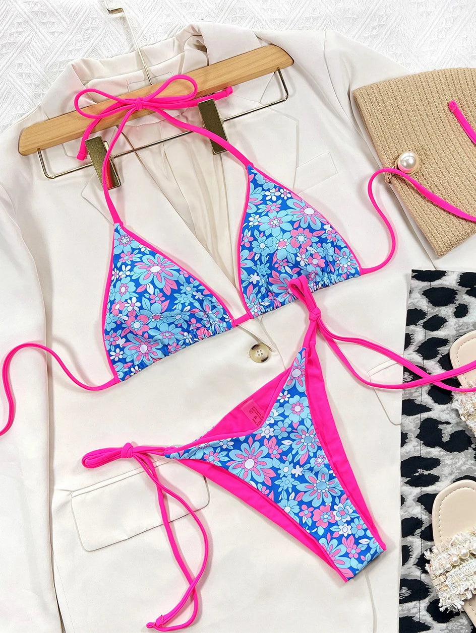 2024 Sexy Leopard Micro Bikini – Women’s Brazilian Halter Swimwear Set with Lace-Up Design Style Heaven