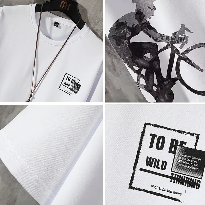 Men’s Summer Sports Suit – Quick-Dry Jogging Set with Bicycle Print | Breathable Sweatshirt & Sweatpants Style Heaven