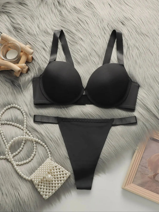 Solid Color Lingerie Set – Push-Up Bra & Panty | S–L Sizes