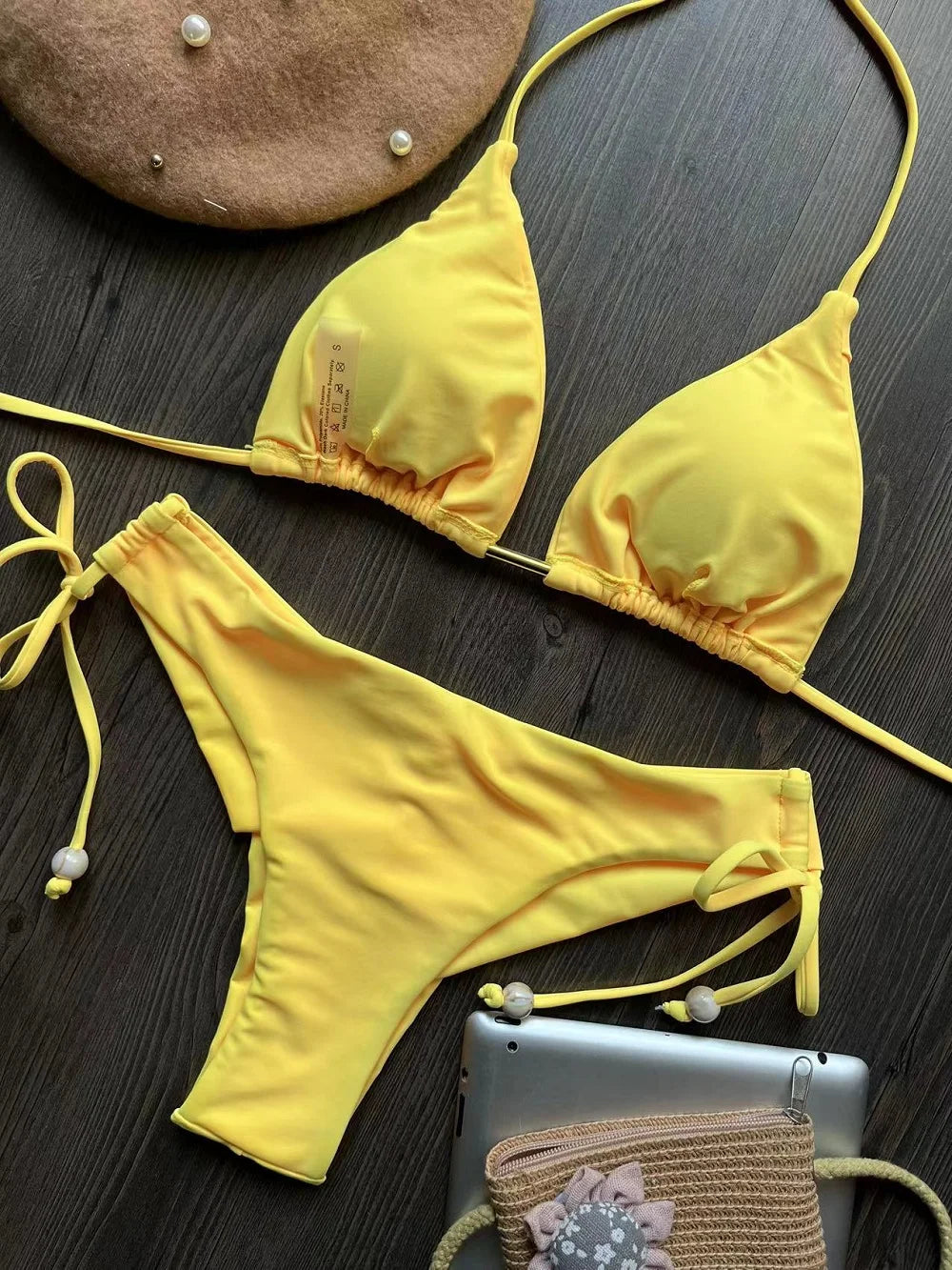 Sexy Triangle Bathing Suit for Women – Brazilian Bikini Halter Swimwear with Push Up and Metal Chain Details Style Heaven