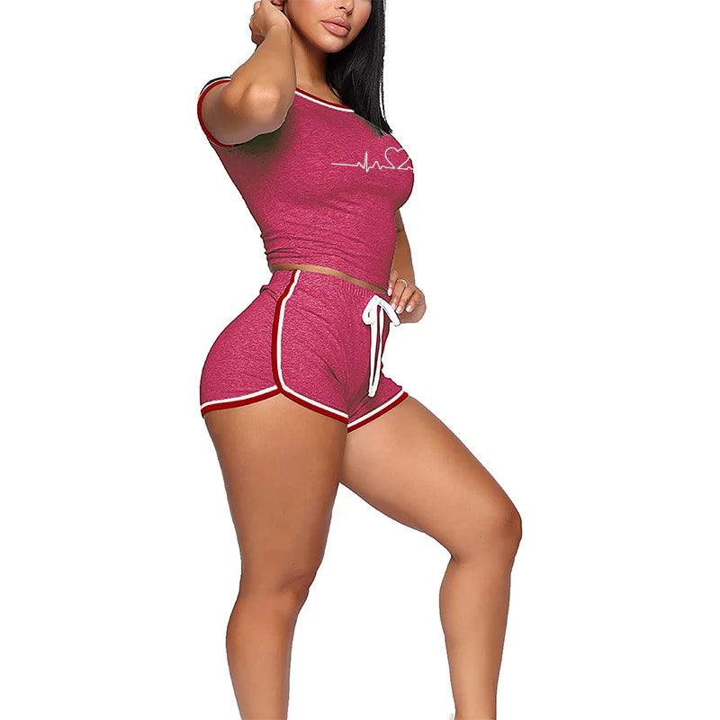 Women’s Summer Personality Tracksuit – Short Sleeve Cropped T-Shirt & Shorts Pajama Set Style Heaven