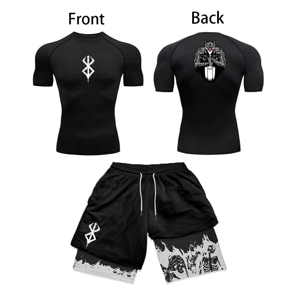 Anime 3D Printed Men's Compression Set – Short Sleeve Gym Top & Workout Shorts | Quick-Dry Athletic Rash Guard Style Heaven