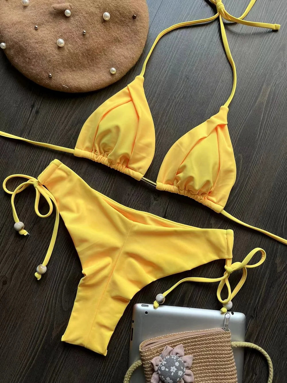 Sexy Triangle Bathing Suit for Women – Brazilian Bikini Halter Swimwear with Push Up and Metal Chain Details Style Heaven