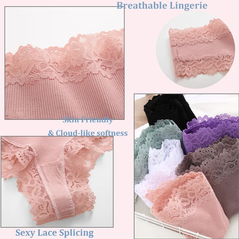 3PCS Women's Lace Seamless Cotton Panties – Ribbed Brazilian Low Waist Underwear, Breathable & Plus Size Lingerie Style Heaven