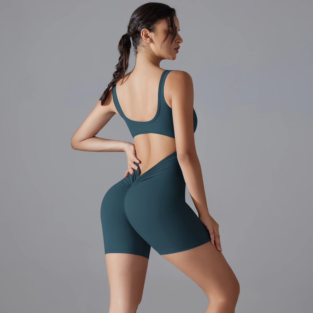 V-Back Scrunch Sports Jumpsuit – Sleeveless One-Piece Gym & Yoga Bodysuit for Women Style Heaven