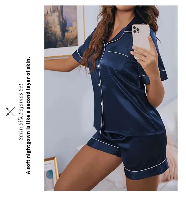Silk Satin Pajama Set – Elegant 2-Piece Button-Down Sleepwear Style Heaven