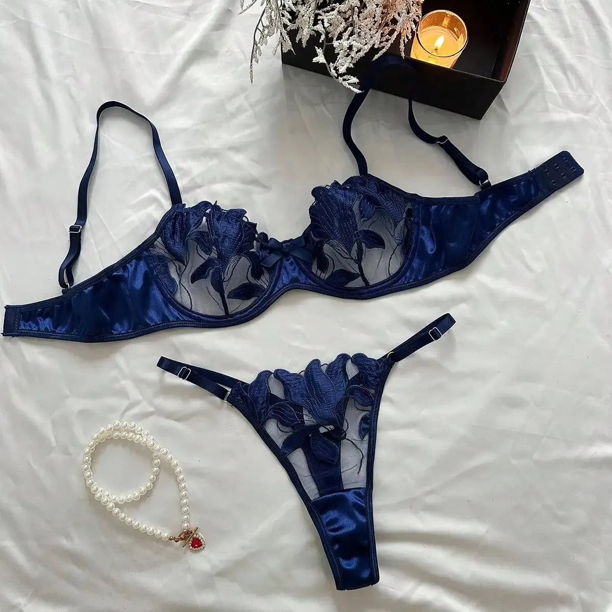 2024 Floral Embroidery Sexy Lingerie Set – Transparent Lace Push-Up Bralette & Panty, 2-Piece Sensual Women’s Intimates Style Heaven