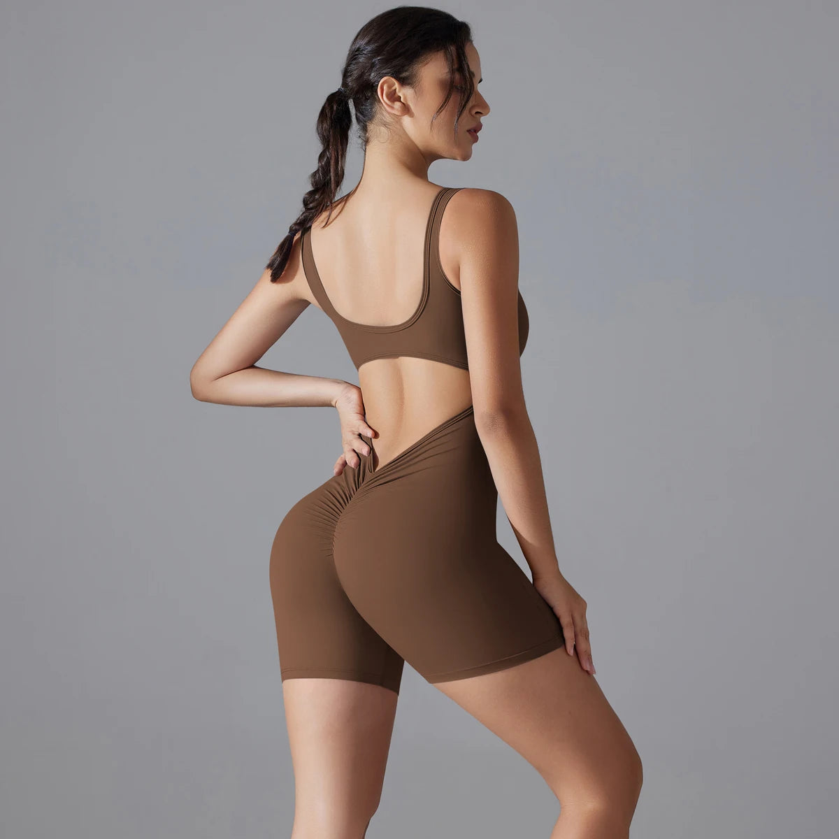 V-Back Scrunch Sports Jumpsuit – Sleeveless One-Piece Gym & Yoga Bodysuit for Women Style Heaven