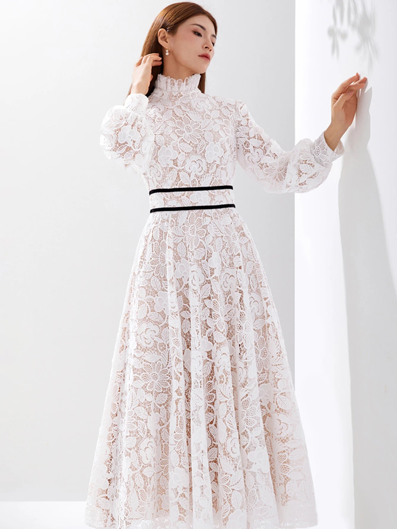 Women Luxury Embroidered Long Maxi Evening Dress – Lace Hollow-Out Flowers Elegant White Summer Party Dress Style Heaven