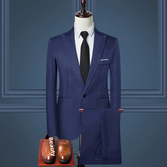 Men’s Korean-Style Slim Fit Business Suit – 2-Piece Professional Tuxedo Set - Style Heaven