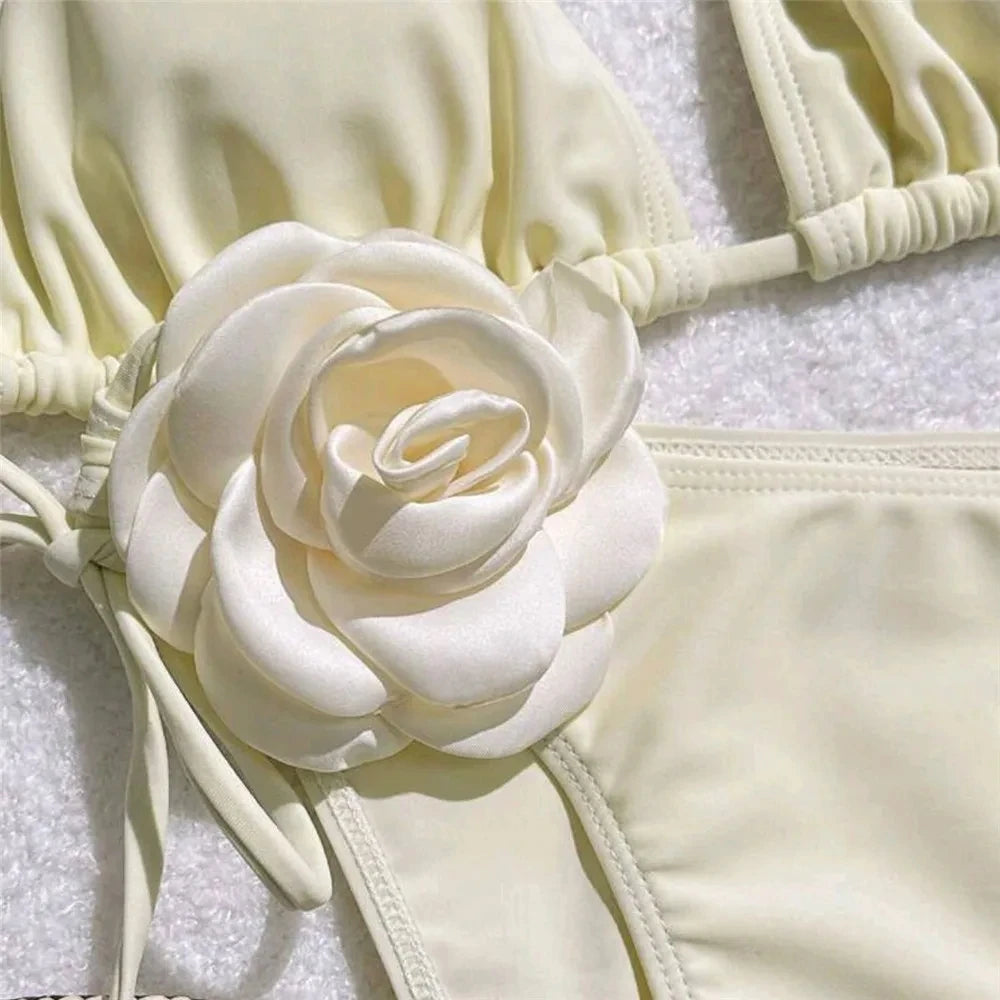 Sexy Flower Bandeau Swimwear Thong Bikini – Lace-Up Brazilian Bikinis Set for Women Style Heaven