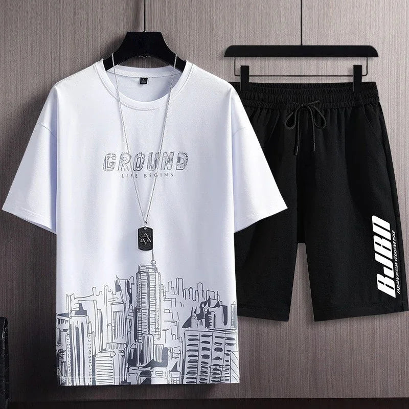 Men’s Summer Sports Tracksuit – City Print Jogging Sweatshirt & Sweatpants Set | Quick-Dry & Breathable 2-Piece Activewear Style Heaven