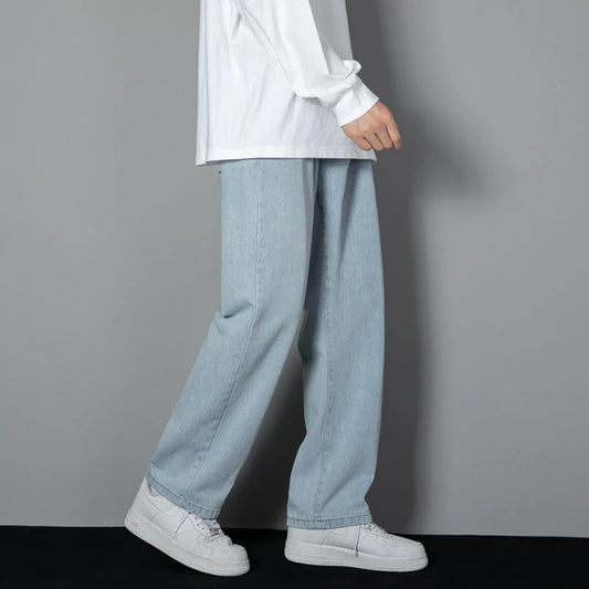 2025 New Korean Men's Wide-Leg Denim Jeans – Classic Straight-Leg Casual Pants Style Heaven