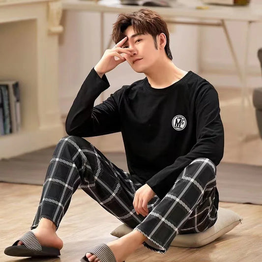 Men's 2-Piece Soft Pajama Set – Long-Sleeve Sleepwear for Spring & Fall Casual Homewear Style Heaven