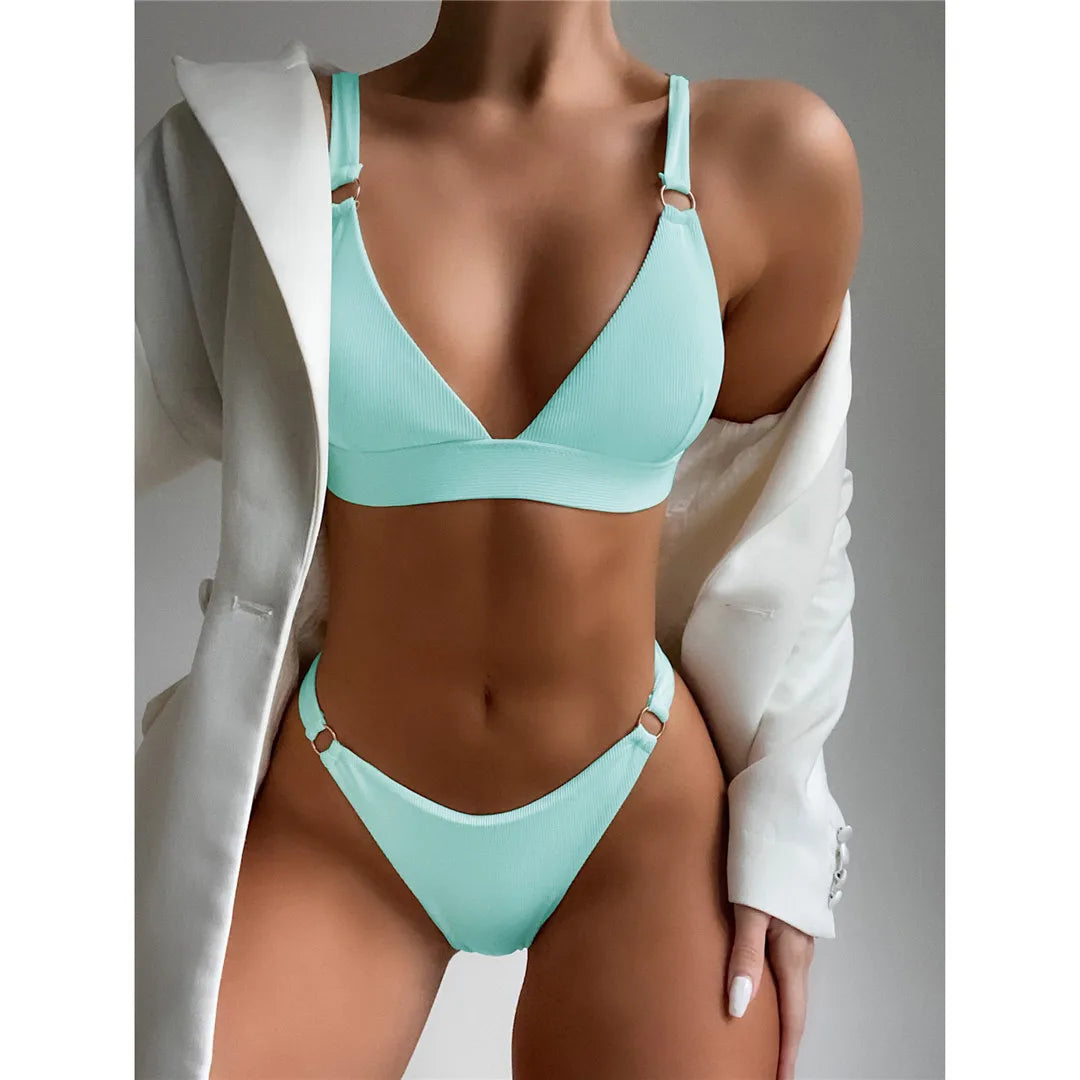 Sexy High Leg Cut Ribbed Bikini – Padded Two-Piece Swimsuit for Women – Chic Bathing Suit for Pool & Beach Style Heaven