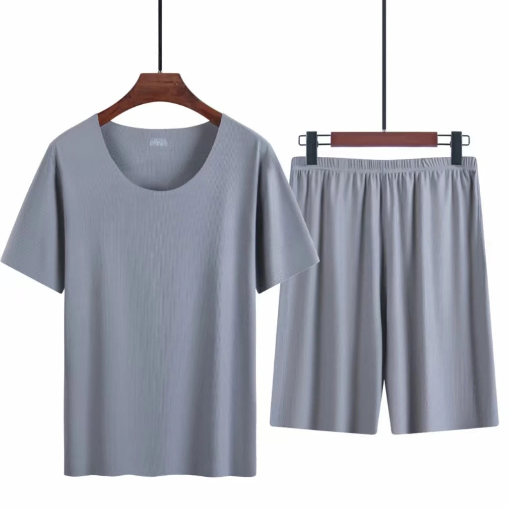 Men’s Ice Silk Pajama Set – Short-Sleeve & Shorts, Lightweight Summer Sleepwear Style Heaven