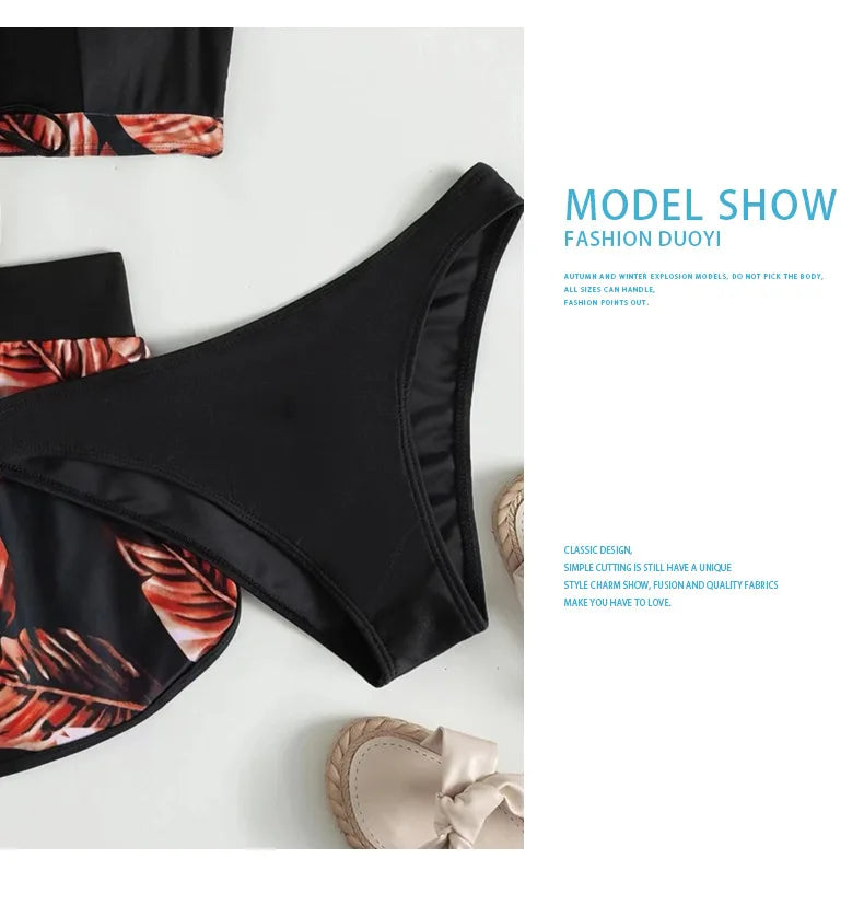 Women’s Sexy Leaf Print 3-Piece High Waist Bikini Set – Stylish Beach Swimwear Style Heaven