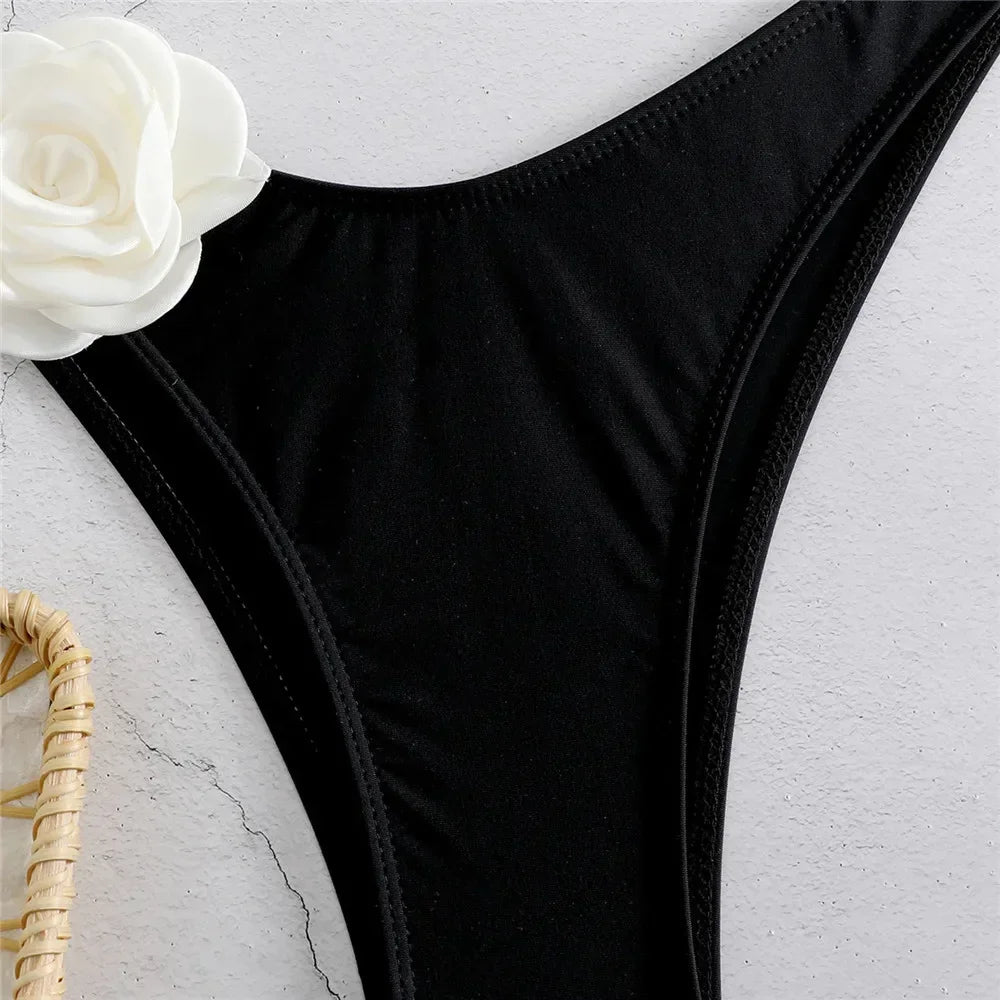 Sexy Flower Bandeau Swimwear Thong Bikini – Lace-Up Brazilian Bikinis Set for Women Style Heaven
