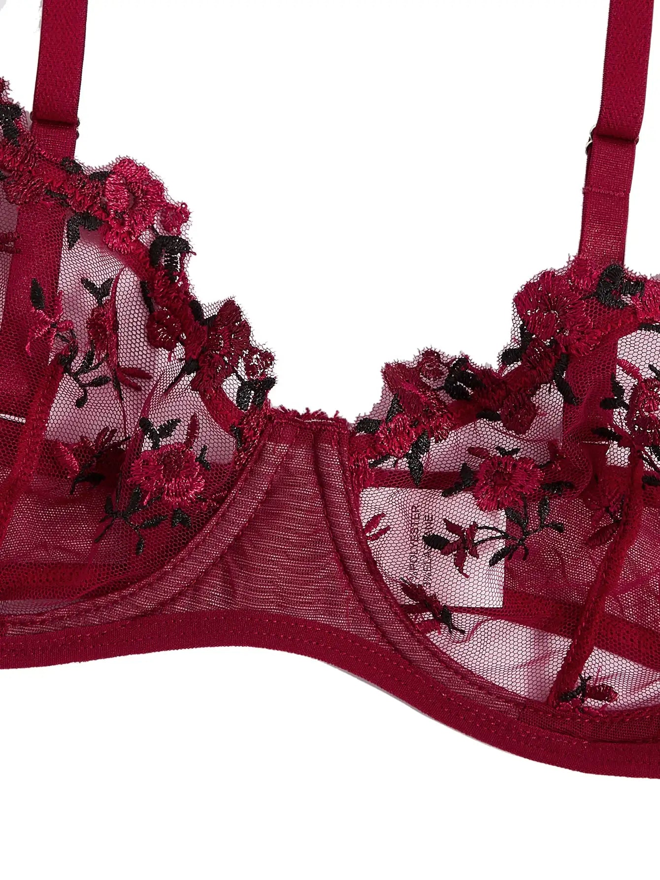 Exquisite Embroidered Lace Bra Set – Floral Transparent Lingerie | S–4XL