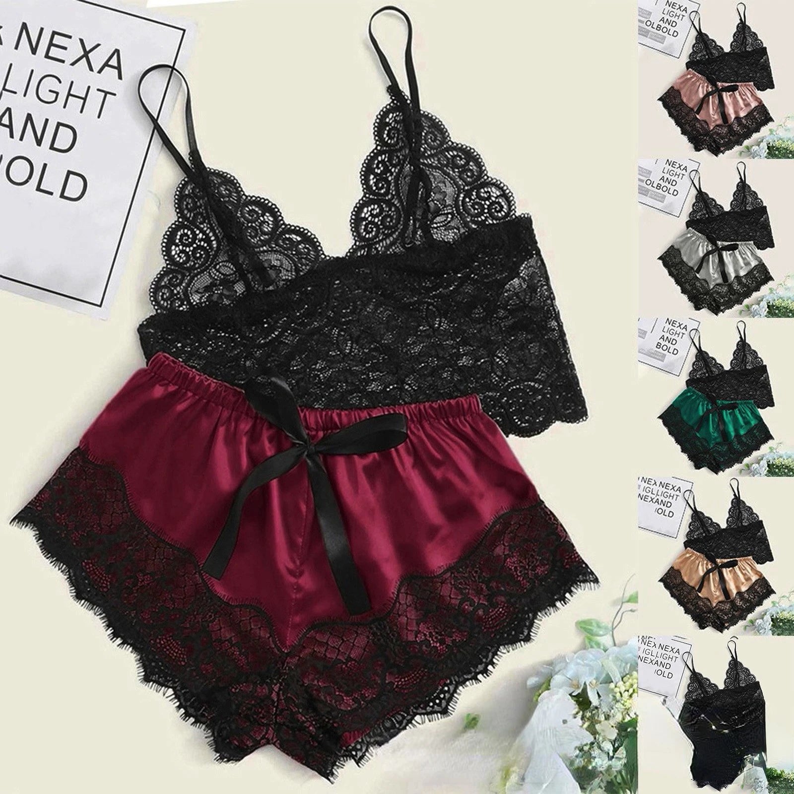 Sexy Lace Pajama Set – 2-Piece Camisole & Shorts Sleepwear for Women Style Heaven
