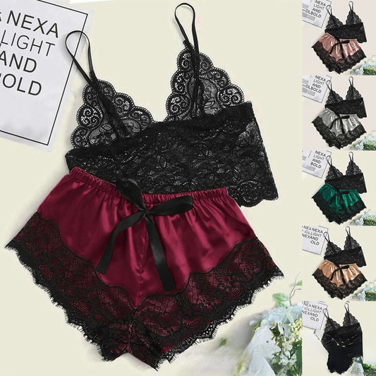 Sexy Lace Pajama Set – 2-Piece Camisole & Shorts Sleepwear for Women Style Heaven