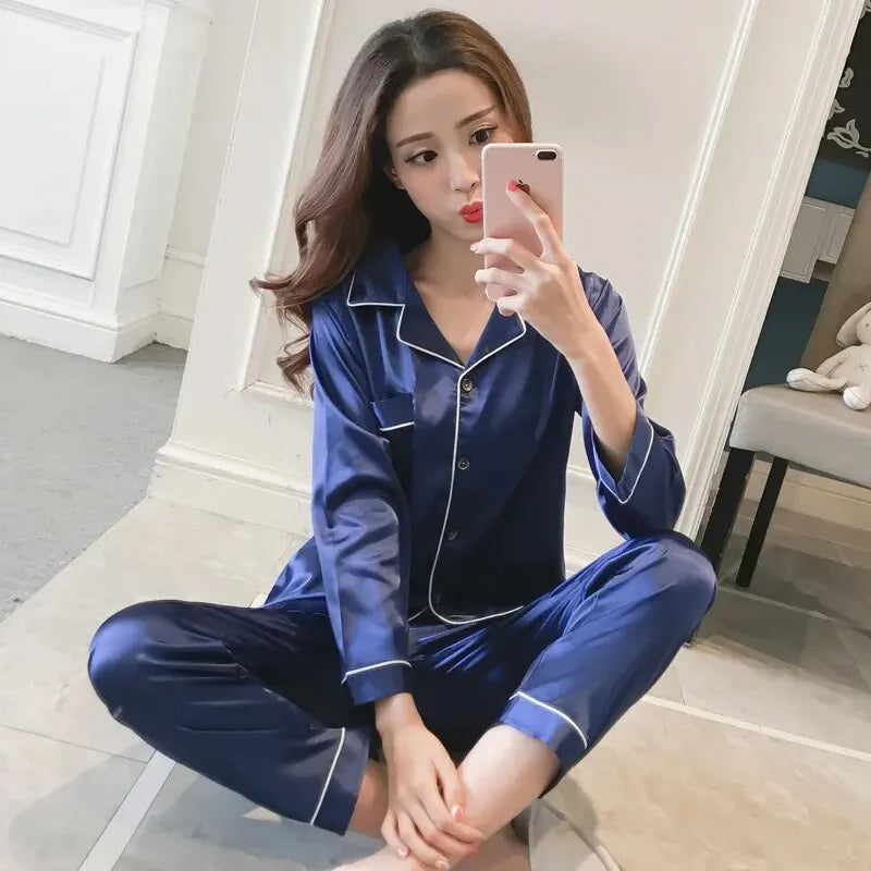 Women’s Sexy Silk Pajama Set – Long-Sleeve Cardigan & Ice Silk Sleepwear Style Heaven