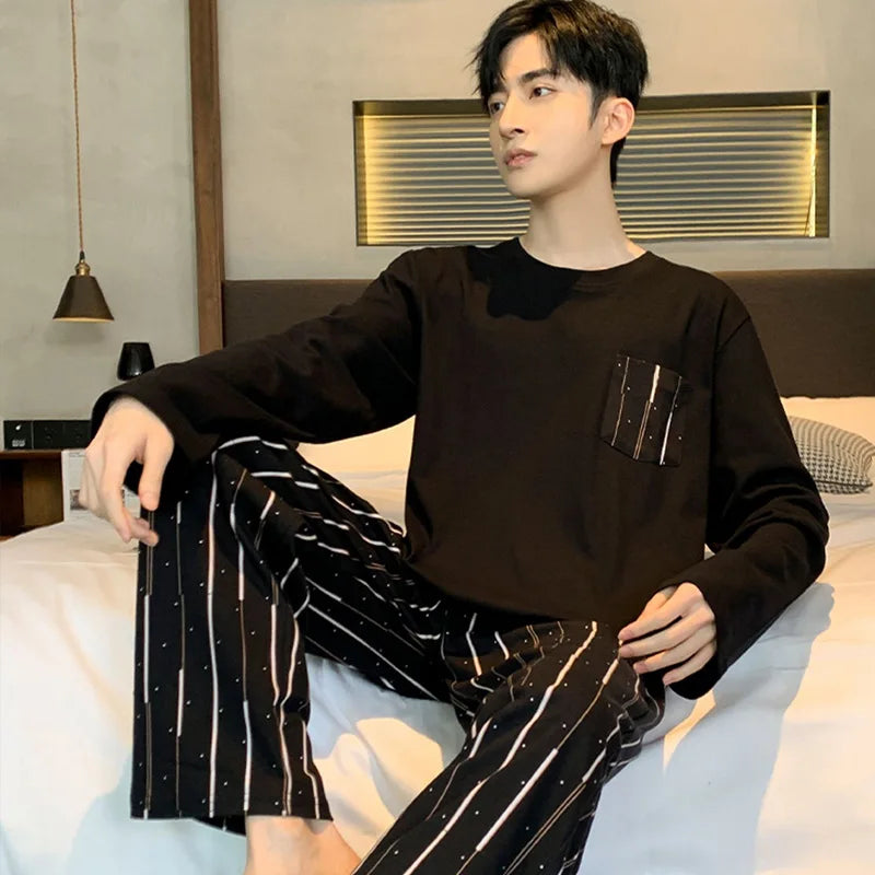Men's 2-Piece Pajama Set – Loose-Fit Long Sleeve Homewear Suit Style Heaven