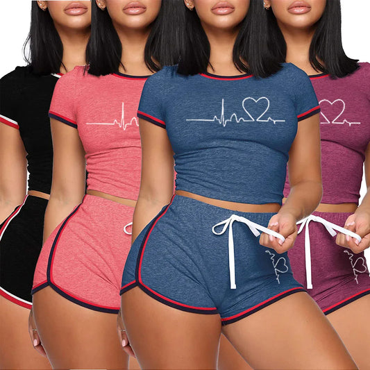 Women’s Summer Personality Tracksuit – Short Sleeve Cropped T-Shirt & Shorts Pajama Set Style Heaven