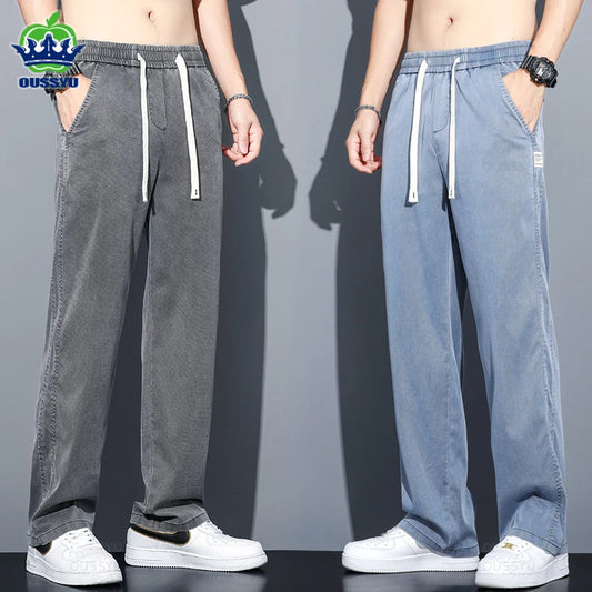 Men’s Summer Thin Lyocell Wide-Leg Jeans – Loose Fit Drawstring Casual Trousers Style Heaven
