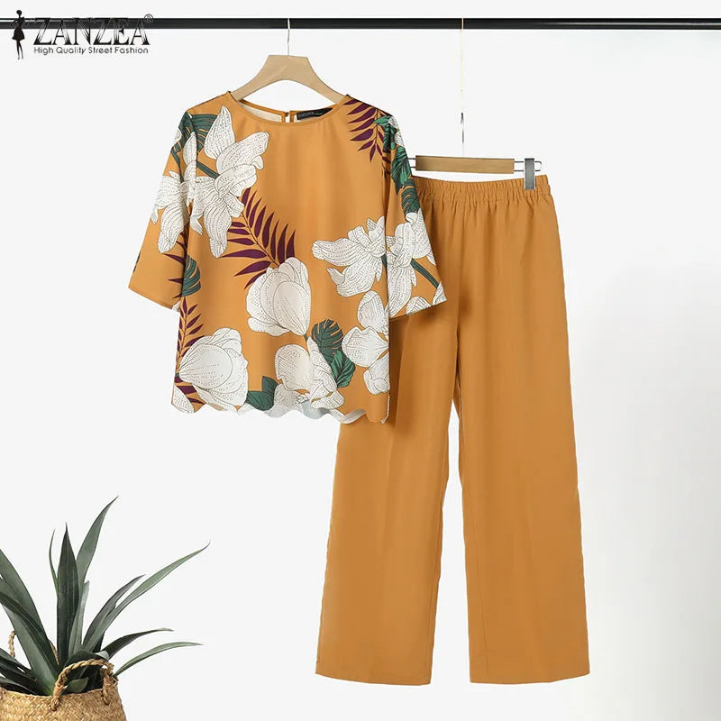 2-Piece Floral Blouse & Pants Set – Elegant Office & Summer Outfit for Women Style Heaven