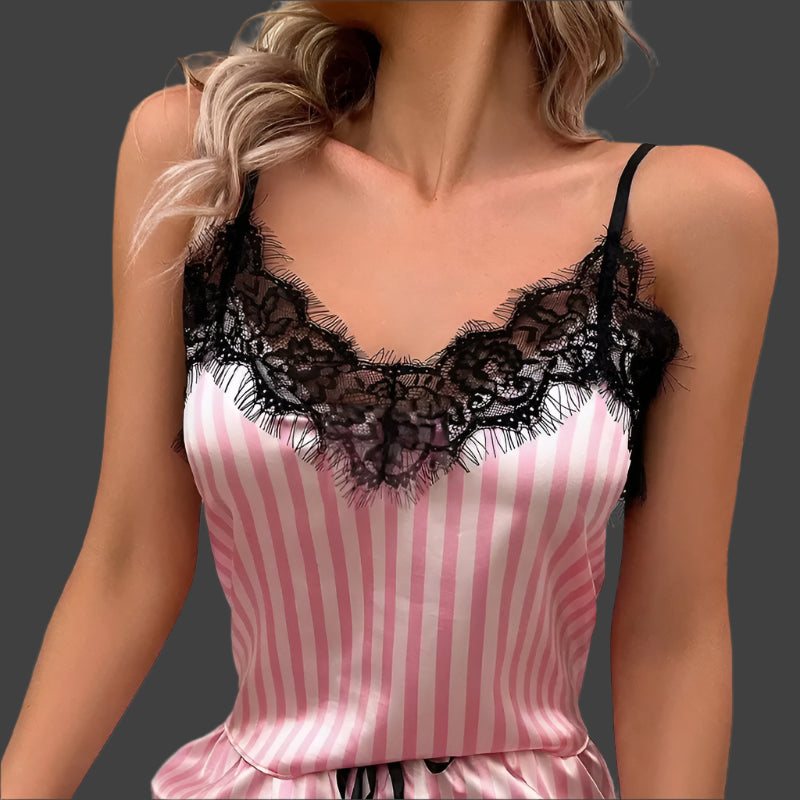 Sexy Lace V-Neck Pajama Set – 2-Piece Sleeveless Sleepwear Style Heaven
