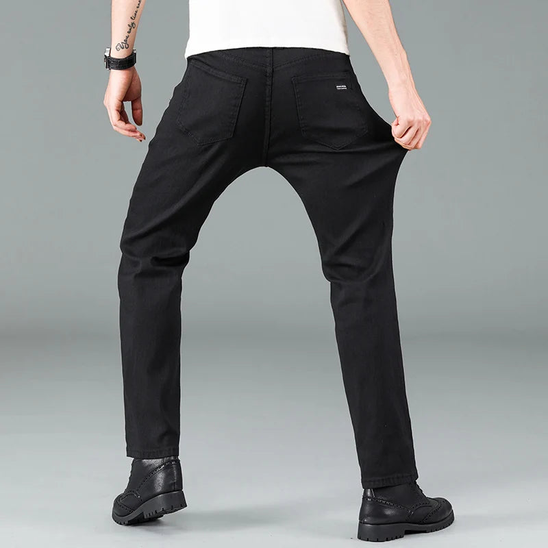 Men’s Pure Black Straight Fit Jeans – Trendy & Comfortable Business Casual Denim - Style Heaven