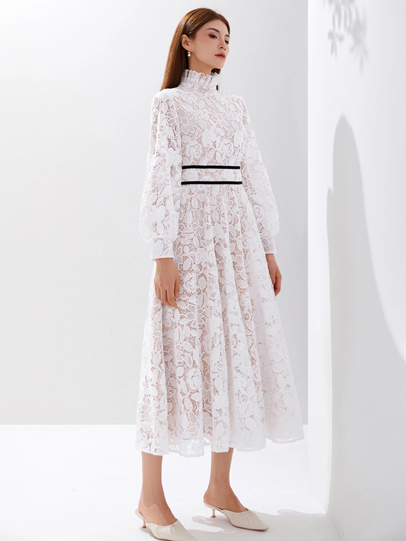 Women Luxury Embroidered Long Maxi Evening Dress – Lace Hollow-Out Flowers Elegant White Summer Party Dress Style Heaven
