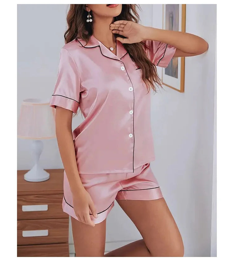Silk Satin Pajama Set – Elegant 2-Piece Button-Down Sleepwear Style Heaven