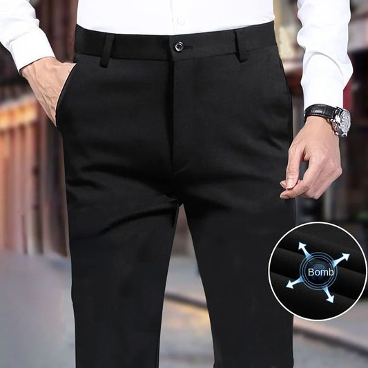 Men's Summer Slim-Fit Suit Pants – Elastic Waist, Non-Iron Straight-Leg Business Trousers for Formal & Casual Wear Style Heaven