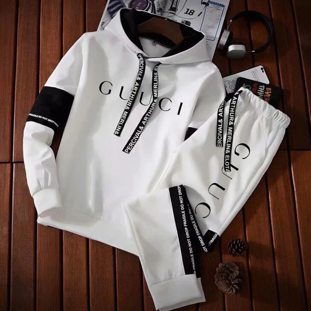 Mens Tracksuit Warm Hooded Sweatshirt+Sweatpants 2 Pcs Sets Winter High Quality Black White Top Or Pants Casual Jogging Clothing Style Heaven