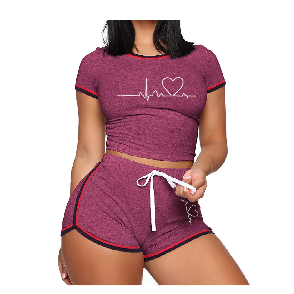 Women’s Summer Personality Tracksuit – Short Sleeve Cropped T-Shirt & Shorts Pajama Set Style Heaven