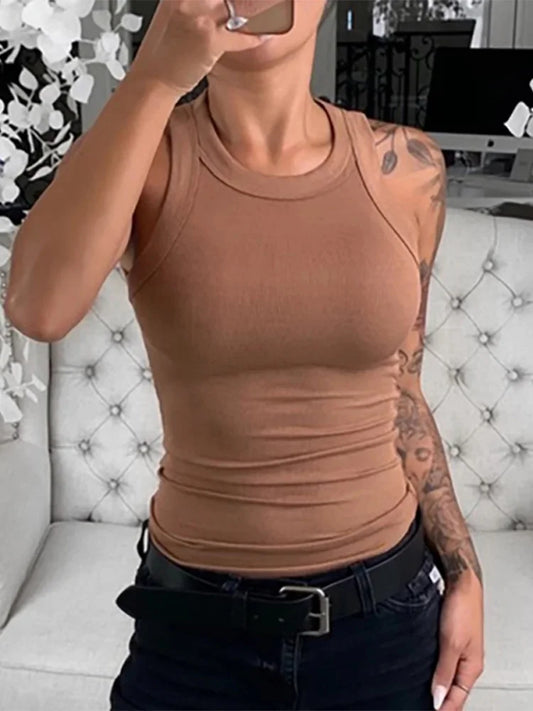 Women's Solid Ribbed Round Neck Tank Top – Summer Basic Elastic Camisole Style Heaven