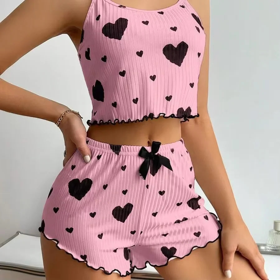 Women's Heart & Letter Print Nightdress – Sexy Lettuce Trim Slip Sleepwear Style Heaven