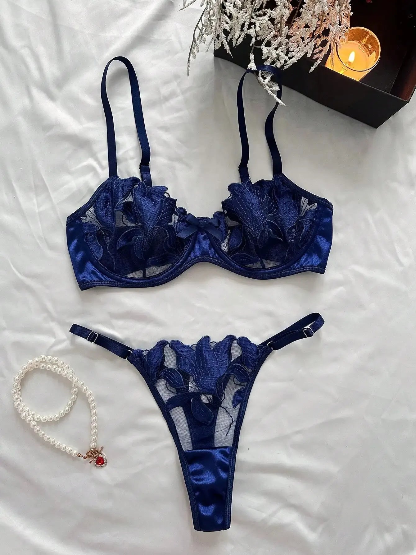 2024 Floral Embroidery Sexy Lingerie Set – Transparent Lace Push-Up Bralette & Panty, 2-Piece Sensual Women’s Intimates Style Heaven
