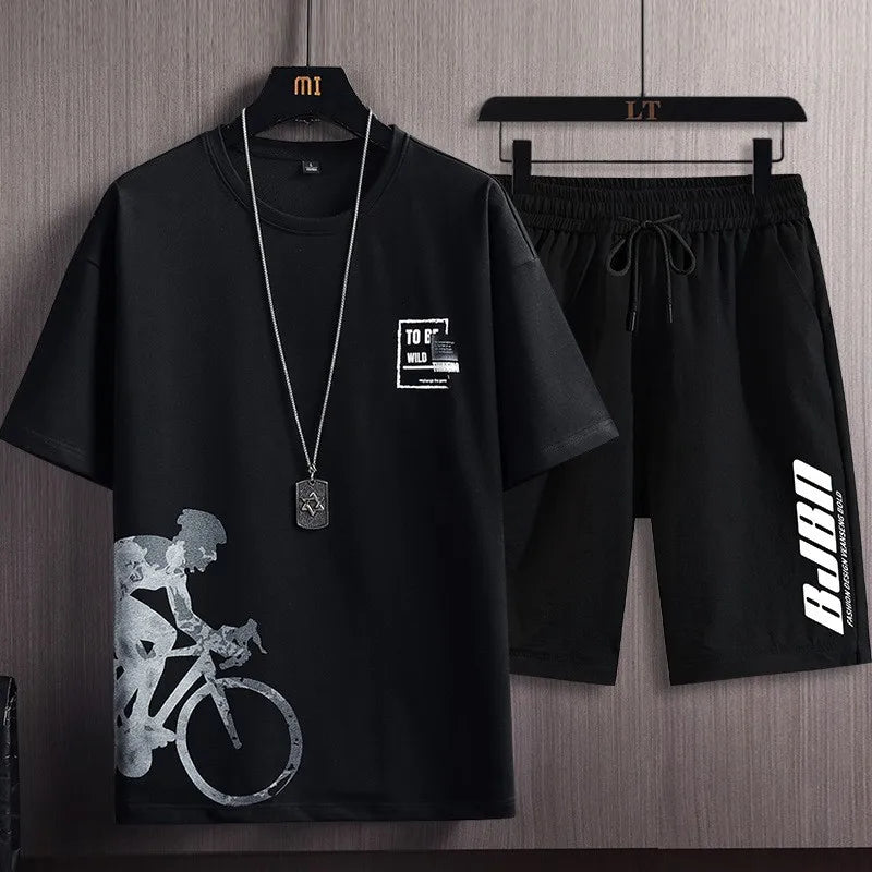 Men’s Summer Sports Suit – Quick-Dry Jogging Set with Bicycle Print | Breathable Sweatshirt & Sweatpants Style Heaven